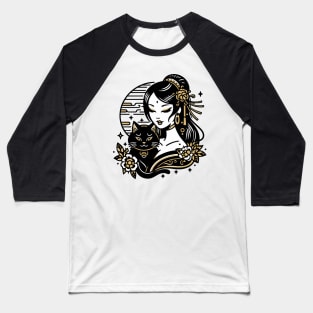 Chinese Woman Cat Baseball T-Shirt